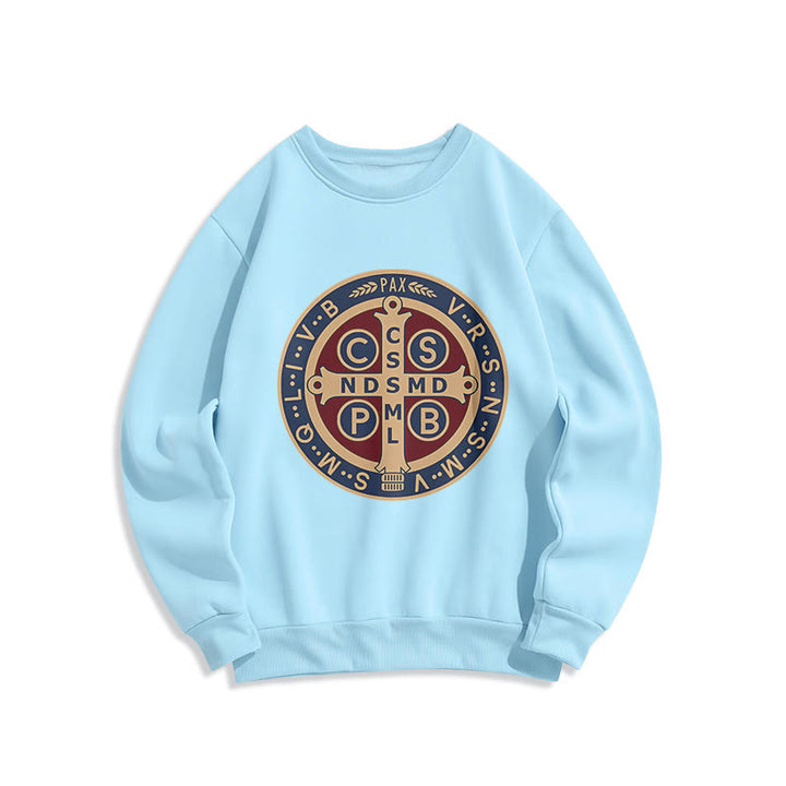 Christianartworkshop Klassisches, farbiges Sweatshirt mit Fleecefutter aus Polyester im St. Benedict-Beschützer-Stil