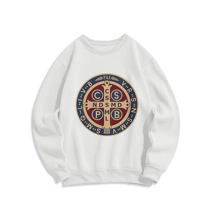 Christianartworkshop Klassisches farbiges Sweatshirt mit St. Benedikt-Motiv, gefüttert mit Polyester, Fleece-Futter - Sweatshirt mit Rundhalsausschnitt - Weiß - 2XL - image 5