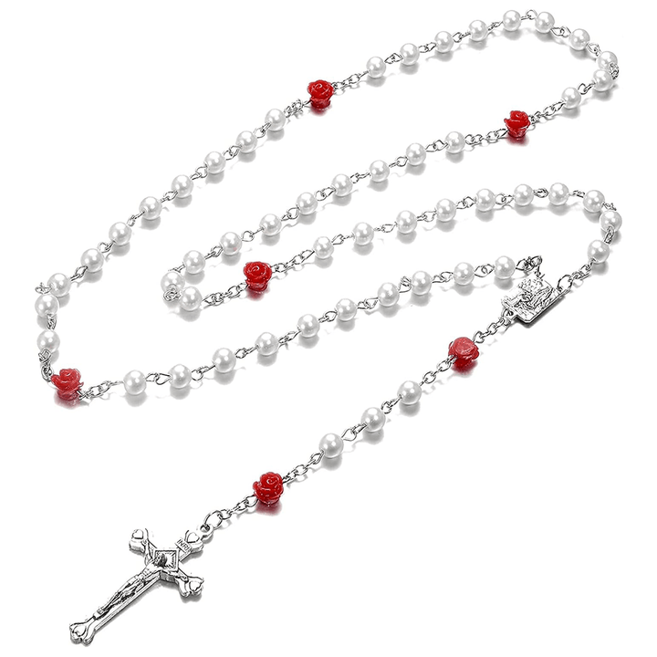 Christianartworkshop Madonna im Profil und Kruzifix aus 6 mm runder, mehrfarbiger Perlenkette aus Legierung mit Rosenkranz (8 Farben)