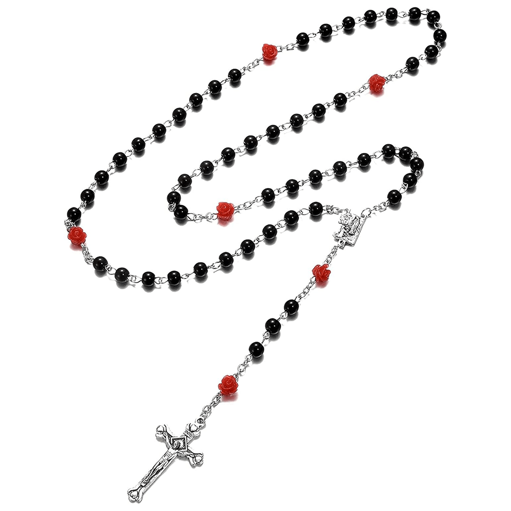 Christianartworkshop Madonna im Profil und Kruzifix aus 6 mm runder, mehrfarbiger Perlenkette aus Legierung mit Rosenkranz (8 Farben)