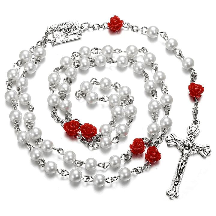 Christianartworkshop Madonna im Profil und Kruzifix aus 6 mm runder, mehrfarbiger Perlenkette aus Legierung mit Rosenkranz (8 Farben) - image 8