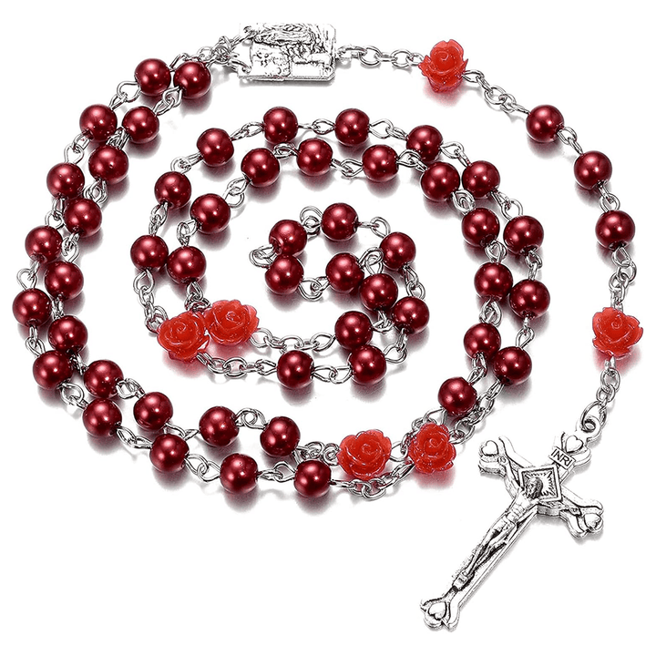 Christianartworkshop Madonna im Profil und Kruzifix aus 6 mm runder, mehrfarbiger Perlenkette aus Legierung mit Rosenkranz (8 Farben) - image 11