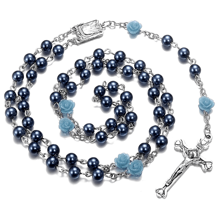 Christianartworkshop Madonna im Profil und Kruzifix aus 6 mm runder, mehrfarbiger Perlenkette aus Legierung mit Rosenkranz (8 Farben) - image 9