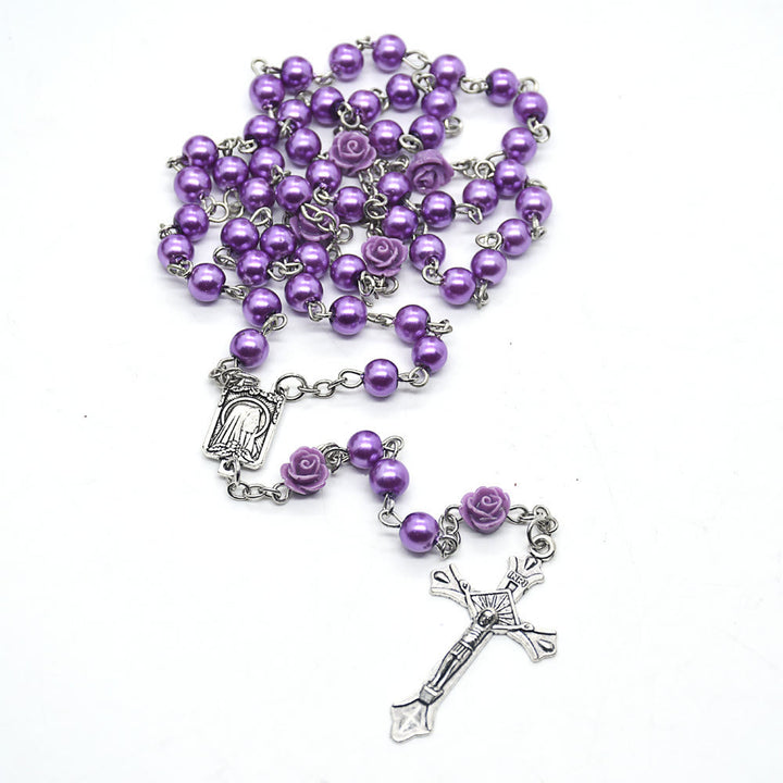 Christianartworkshop Madonna im Profil und Kruzifix aus 6 mm runder, mehrfarbiger Perlenkette aus Legierung mit Rosenkranz (8 Farben)