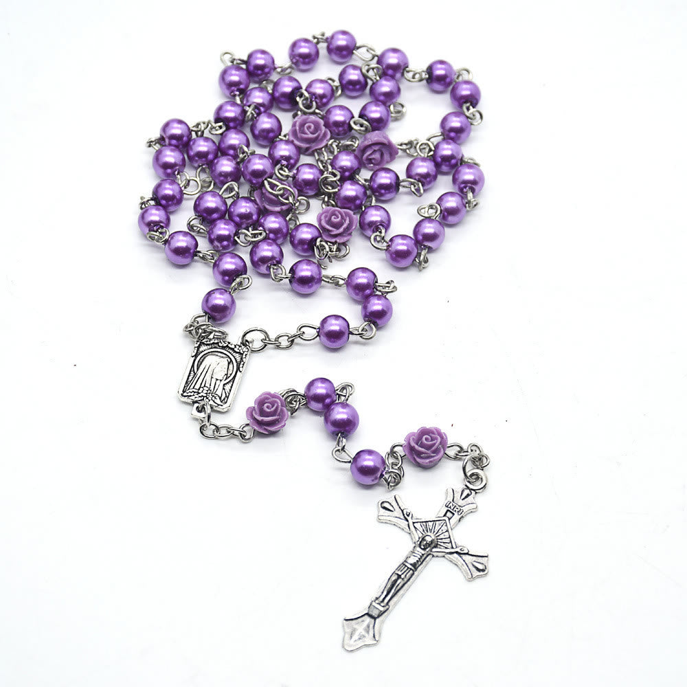 Christianartworkshop Madonna im Profil und Kruzifix aus 6 mm runder, mehrfarbiger Perlenkette aus Legierung mit Rosenkranz (8 Farben) - Lila - image 7
