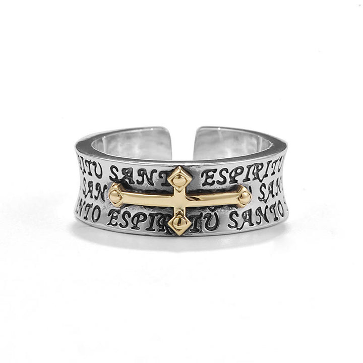 Christianartworkshop Verstellbarer Ring im Retro-Stil, zweifarbig, goldene Wundertätige Medaille, Segen Maria, Legierung