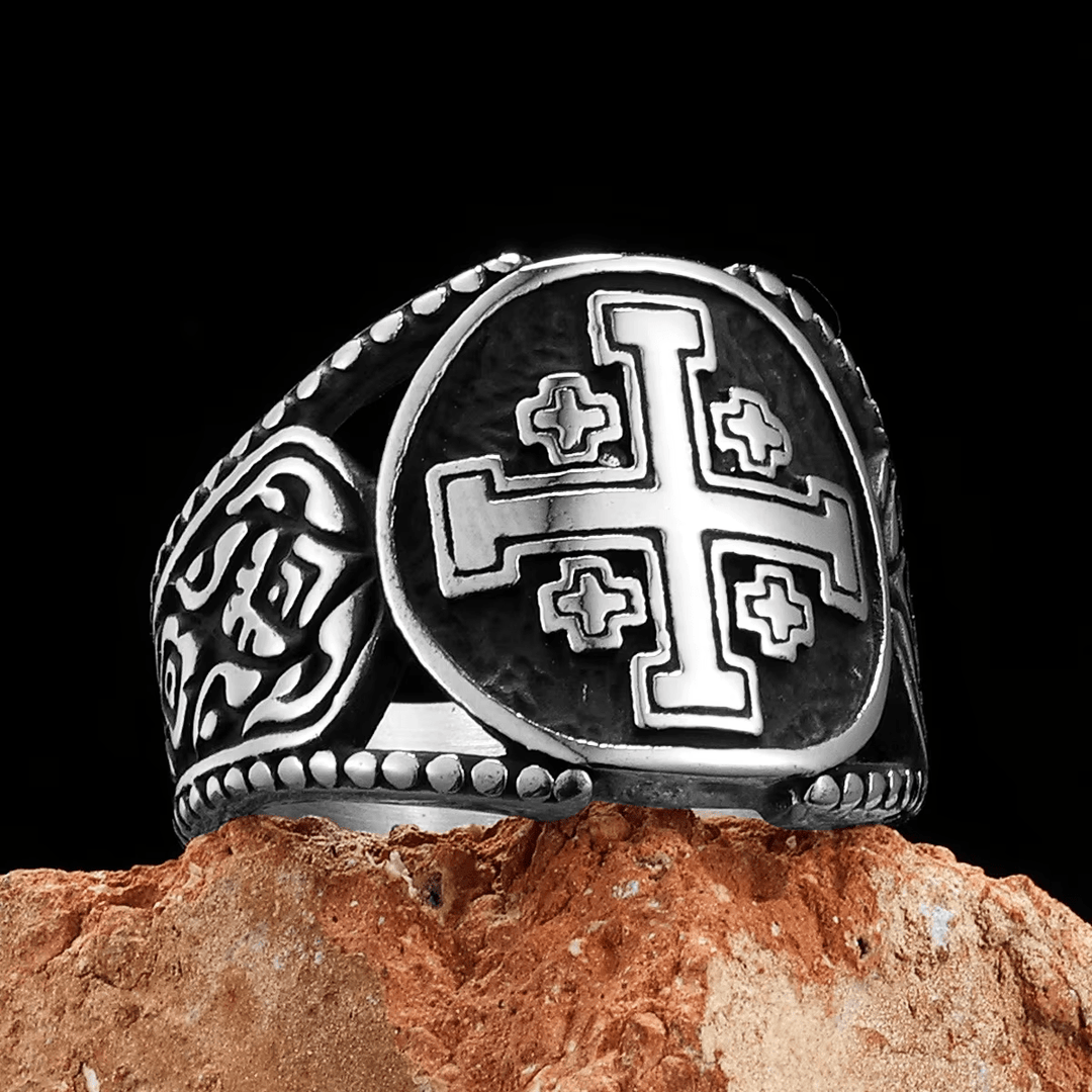 Christianartworkshop Klassischer Stil, alte Handwerkskunst, Ring mit Jerusalemkreuz-Symbol aus einer Legierung - Silber - US 15 - image 0