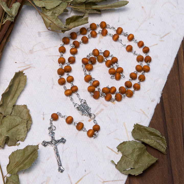 Christianartworkshop Jerusalem-Medaille und Kruzifix, 7 mm rund, weiße Rosenholzlegierung, Rosenkranzkette - image 5