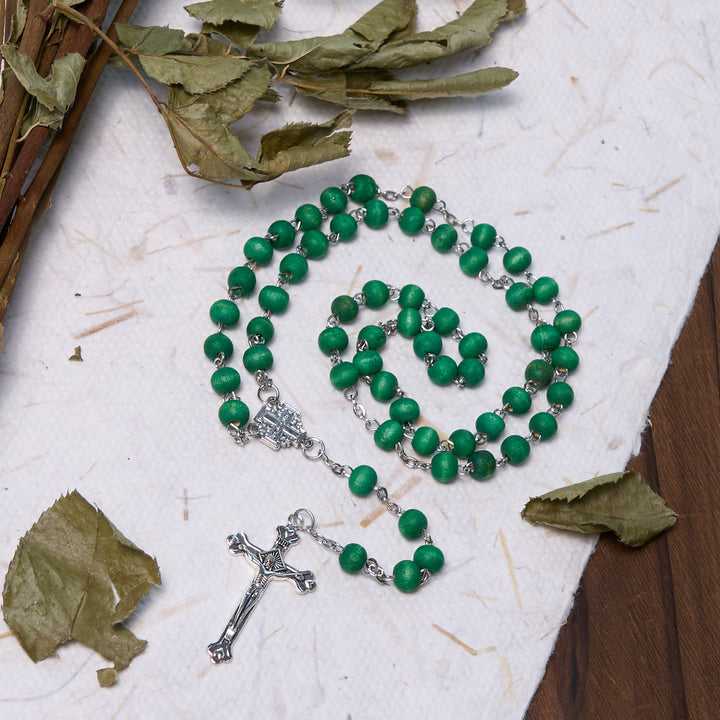 Christianartworkshop Jerusalem-Medaille und Kruzifix, 7 mm rund, weiße Rosenholzlegierung, Rosenkranzkette - image 9