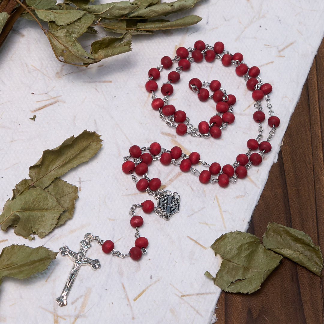 Christianartworkshop Jerusalem-Medaille und Kruzifix, 7 mm rund, weiße Rosenholzlegierung, Rosenkranzkette - image 8
