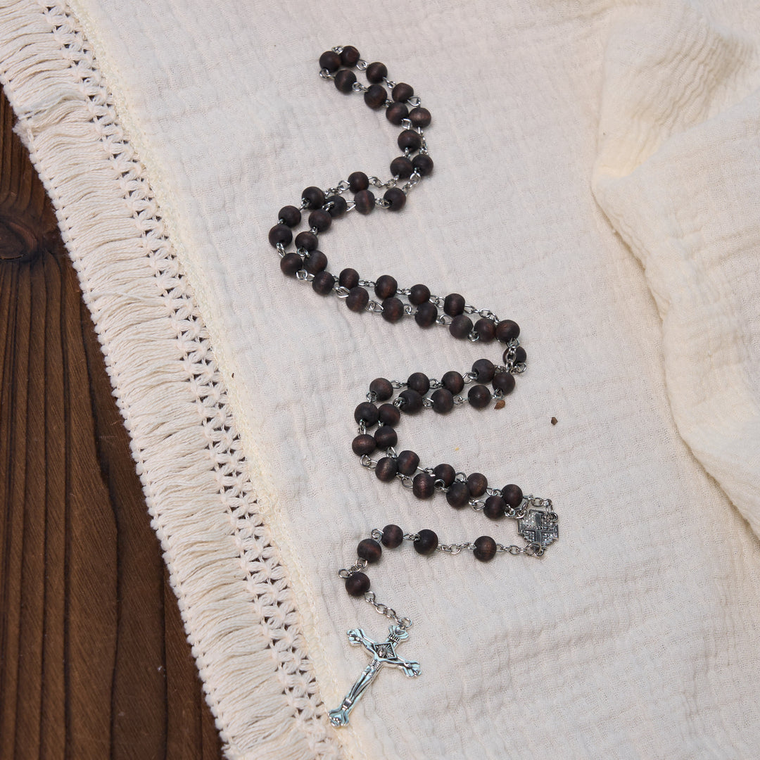 Christianartworkshop Jerusalem-Medaille und Kruzifix, 7 mm rund, weiße Rosenholzlegierung, Rosenkranzkette - image 9