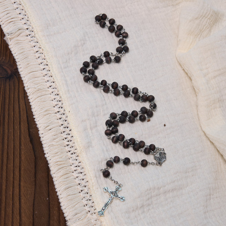 Christianartworkshop Jerusalem-Medaille und Kruzifix, 7 mm rund, weiße Rosenholzlegierung, Rosenkranzkette - image 9