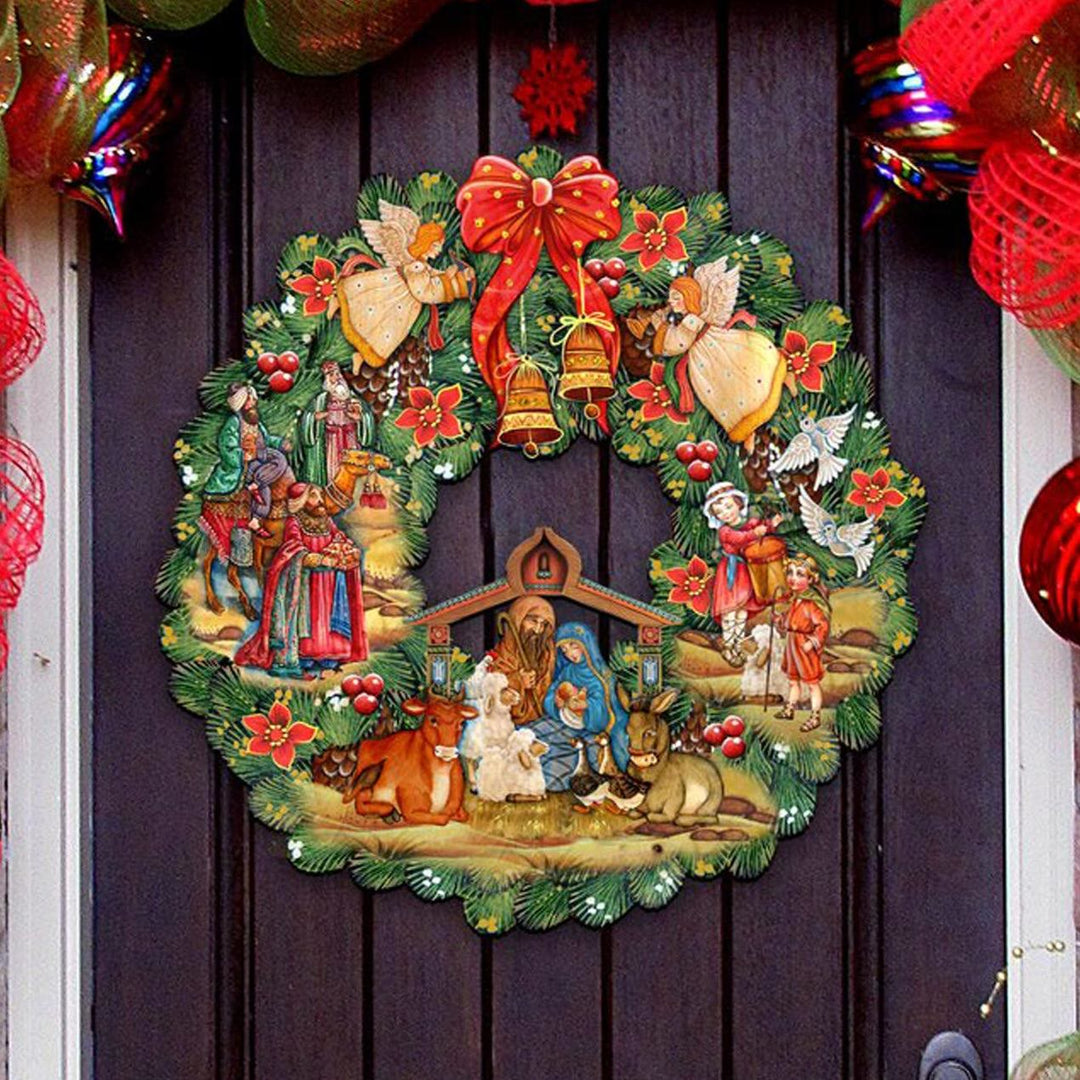 Christianartworkshop Weihnachtskrippe im farbigen Stil, Engel, Glocken, Kranz, Weihnachtskrippe, hängende Ornamente - Weihnachtskrippe - image 0