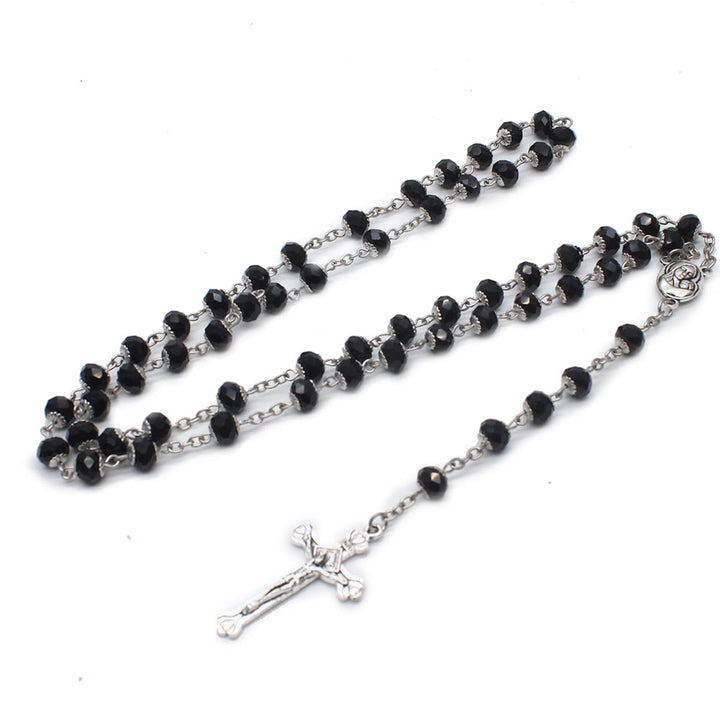 Christianartworkshop Madonna mit Kind und Kruzifix aus 6 x 8 mm Polyeder, mehrfarbige Glaslegierung, Rosenkranzkette