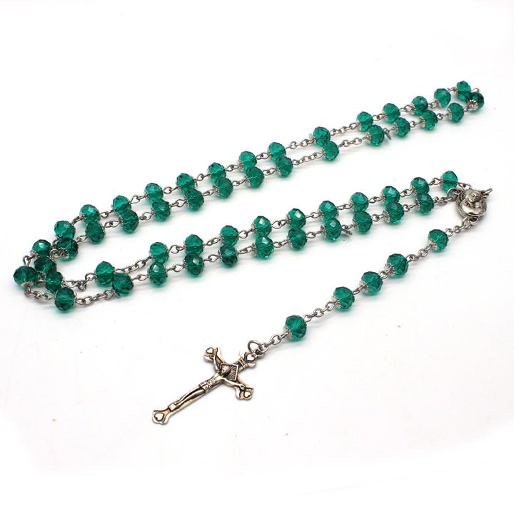 Christianartworkshop Madonna mit Kind und Kruzifix aus 6 x 8 mm Polyeder, mehrfarbige Glaslegierung, Rosenkranzkette