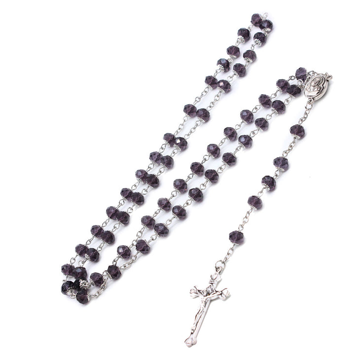 Christianartworkshop Madonna mit Kind und Kruzifix aus 6 x 8 mm Polyeder, mehrfarbige Glaslegierung, Rosenkranzkette