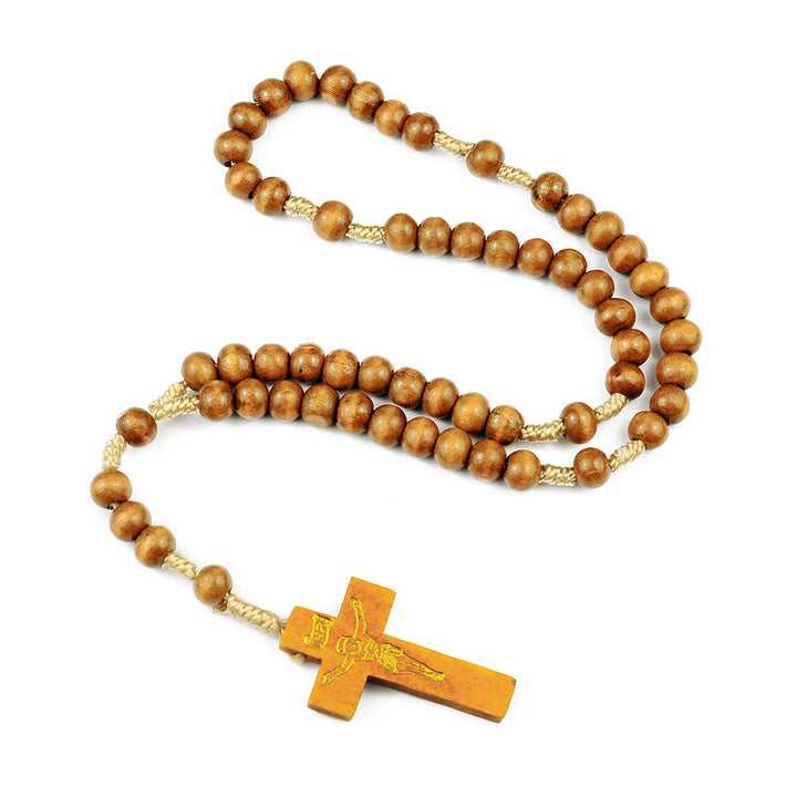 Christianartworkshop Kruzifix aus 7 x 8 mm rundem, mehrfarbigem Holz und Nylonschnur-Rosenkranz