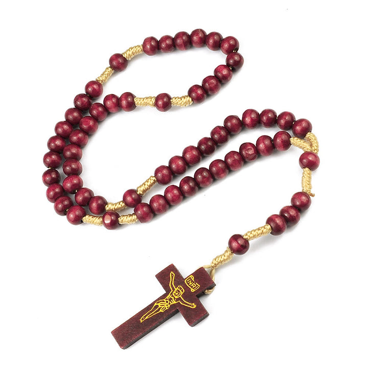 Christianartworkshop Kruzifix aus 7 x 8 mm rundem, mehrfarbigem Holz und Nylonschnur-Rosenkranz