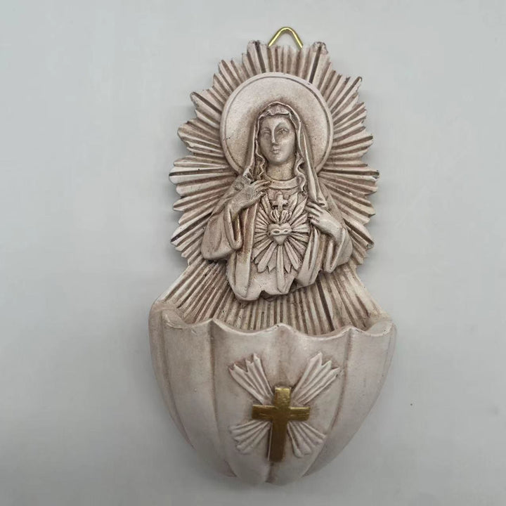 Christianartworkshop Aufbewahrungsbox aus Kunstharz im Retro-Skulpturenstil „Immaculate Heart of Mary“