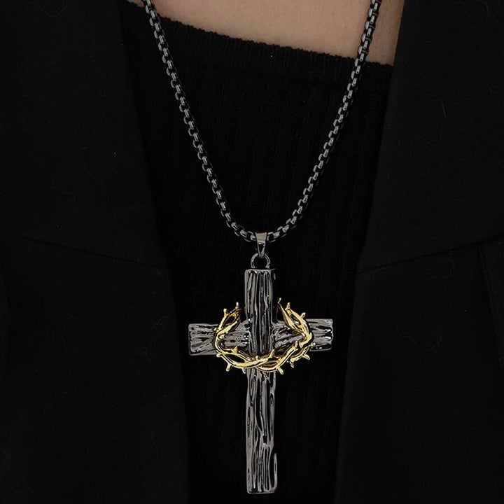 Christianartworkshop Halskette mit Anhänger im modernen Stil mit Jesus-Dornenkrone und Kreuz, heiliger Schutz