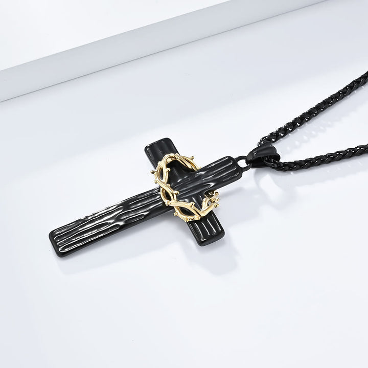 Christianartworkshop Halskette mit Anhänger im modernen Stil mit Jesus-Dornenkrone und Kreuz, heiliger Schutz