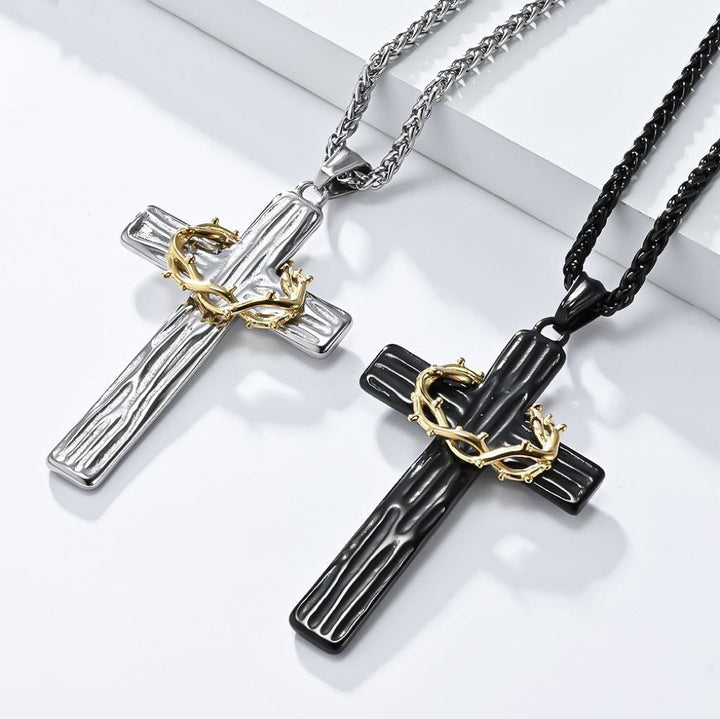 Christianartworkshop Halskette mit Anhänger im modernen Stil mit Jesus-Dornenkrone und Kreuz, heiliger Schutz