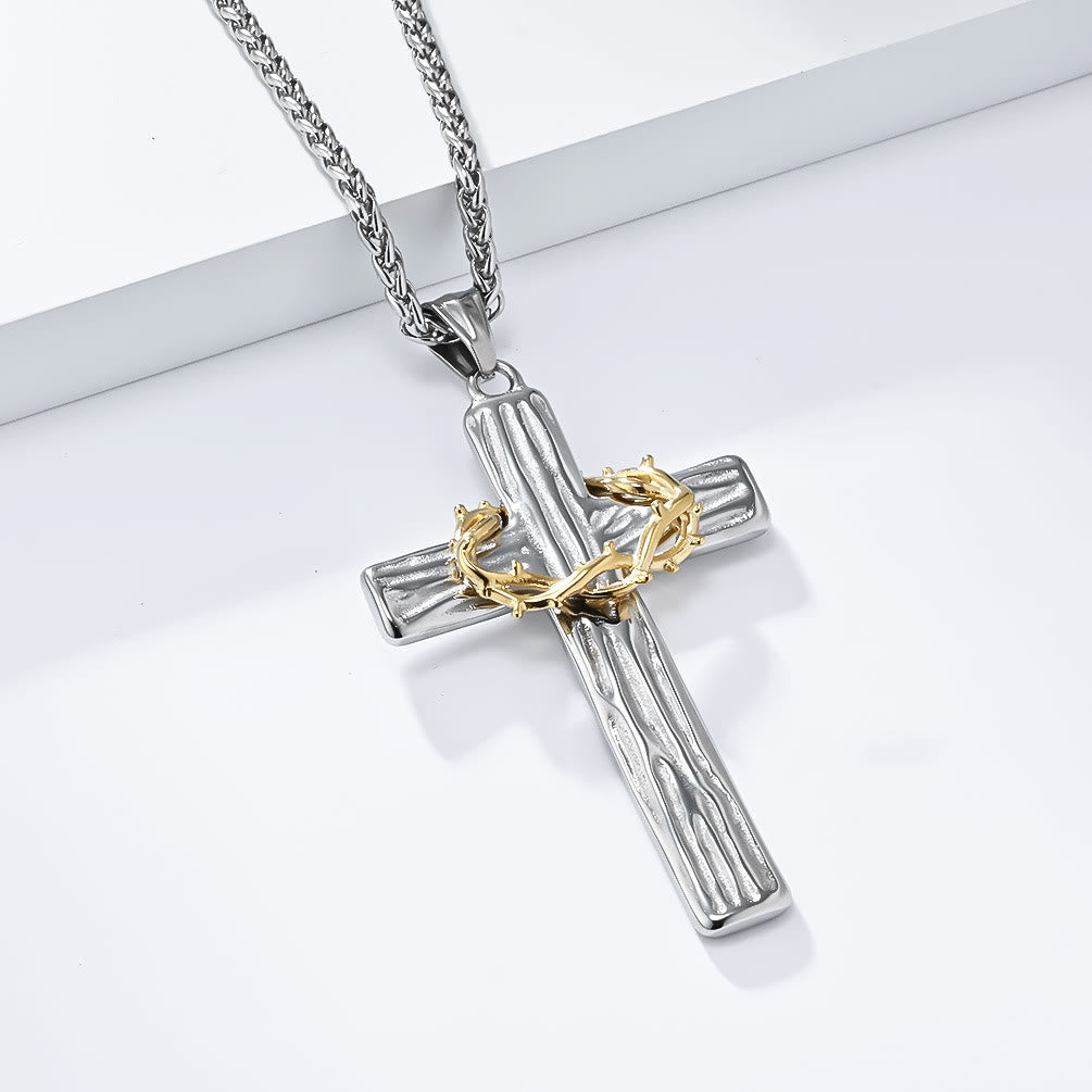 Christianartworkshop Halskette mit Anhänger im modernen Stil mit Jesus-Dornenkrone und Kreuz, heiliger Schutz