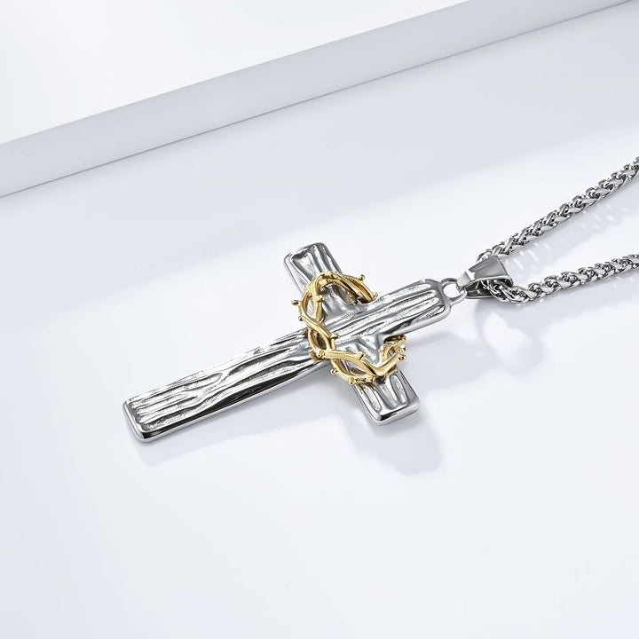Christianartworkshop Halskette mit Anhänger im modernen Stil mit Jesus-Dornenkrone und Kreuz, heiliger Schutz