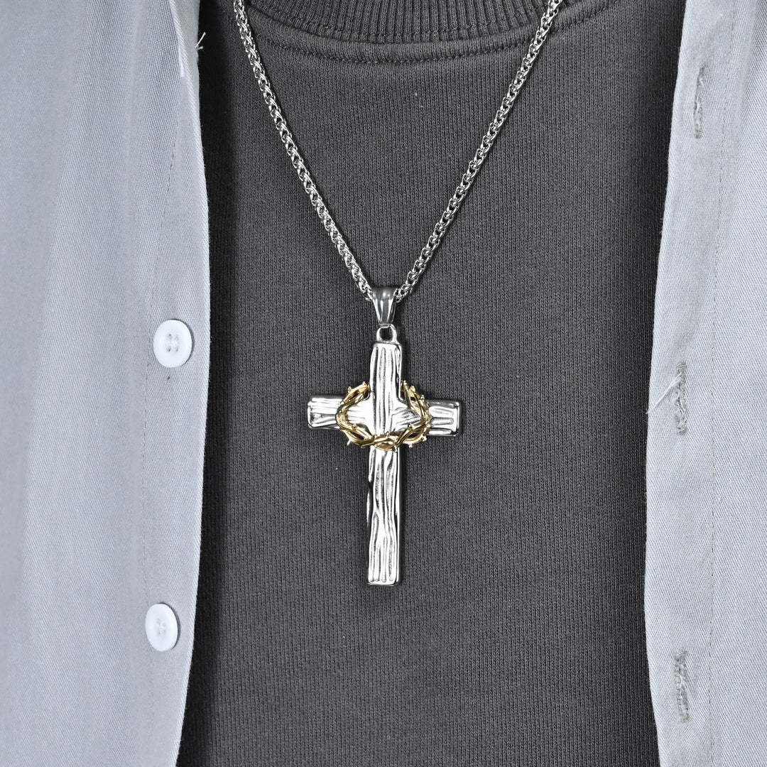 Christianartworkshop Halskette mit Anhänger im modernen Stil mit Jesus-Dornenkrone und Kreuz, heiliger Schutz