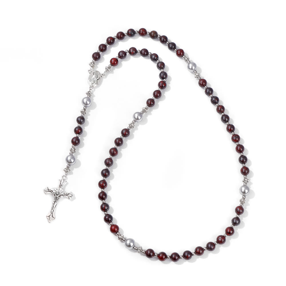 Rosenkranz mit Marienmedaille aus Naturstein und Perle von Christianartworkshop - Tiefer Wein - image 14
