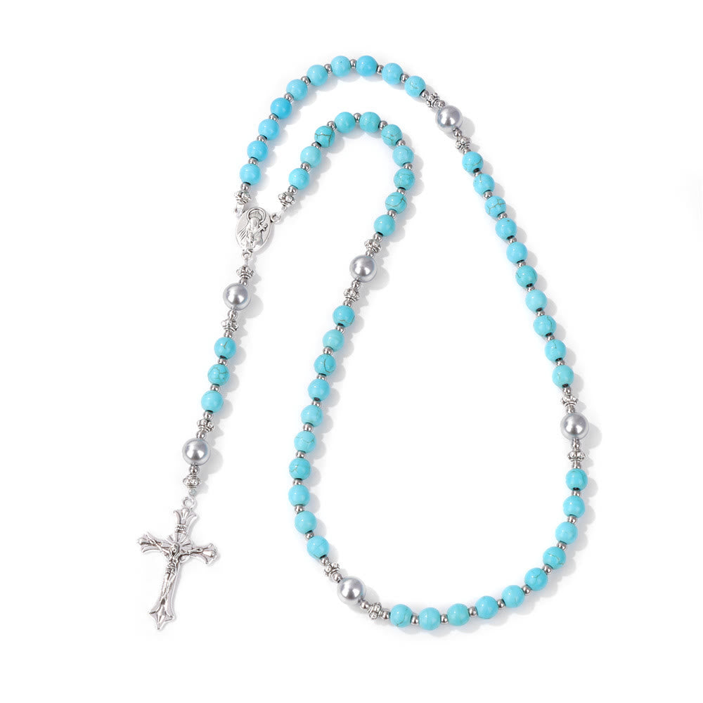 Rosenkranz mit Marienmedaille aus Naturstein und Perle von Christianartworkshop - Blauer Türkis - image 11