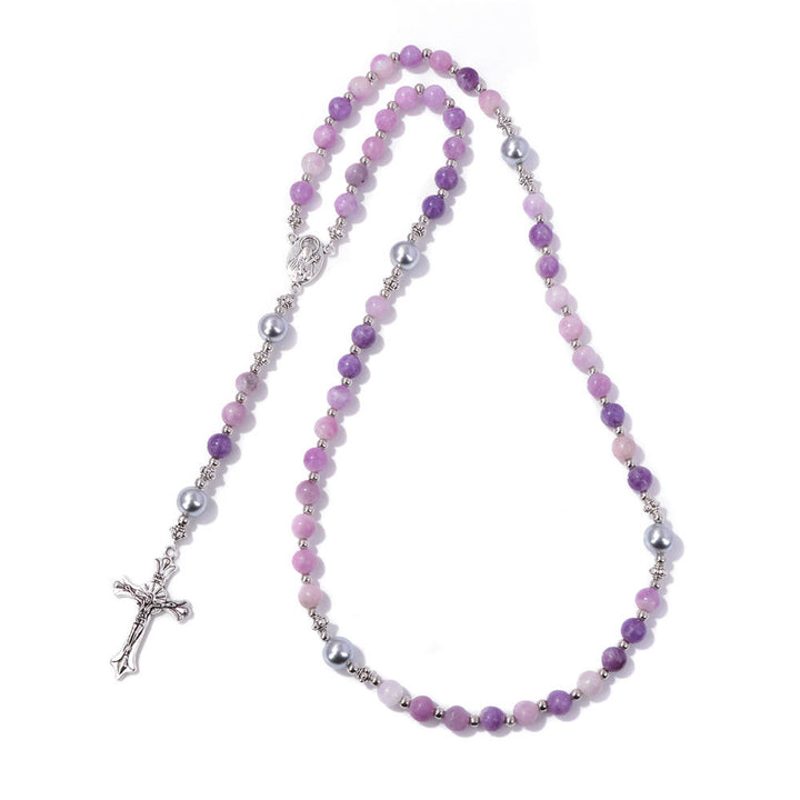 Rosenkranz mit Marienmedaille aus Naturstein und Perle von Christianartworkshop - Lila Glimmer - image 8