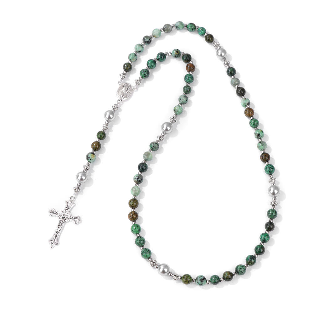 Rosenkranz mit Marienmedaille aus Naturstein und Perle von Christianartworkshop - Afrikanische Kiefer - image 9
