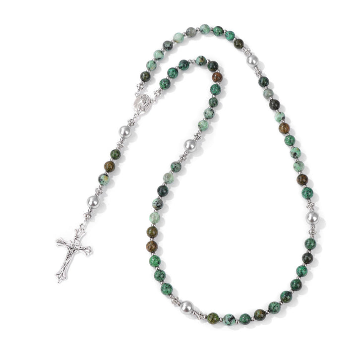 Rosenkranz mit Marienmedaille aus Naturstein und Perle von Christianartworkshop - Afrikanische Kiefer - image 9