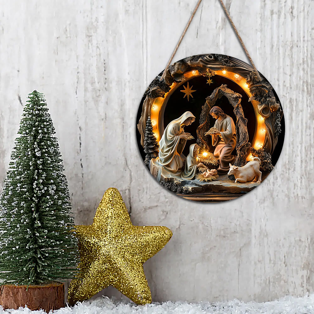 Christianartworkshop Weihnachtskrippe im realistischen Stil, Heilige Nacht, Weihnachtskrippe aus Holz, hängende Ornamente - image 2