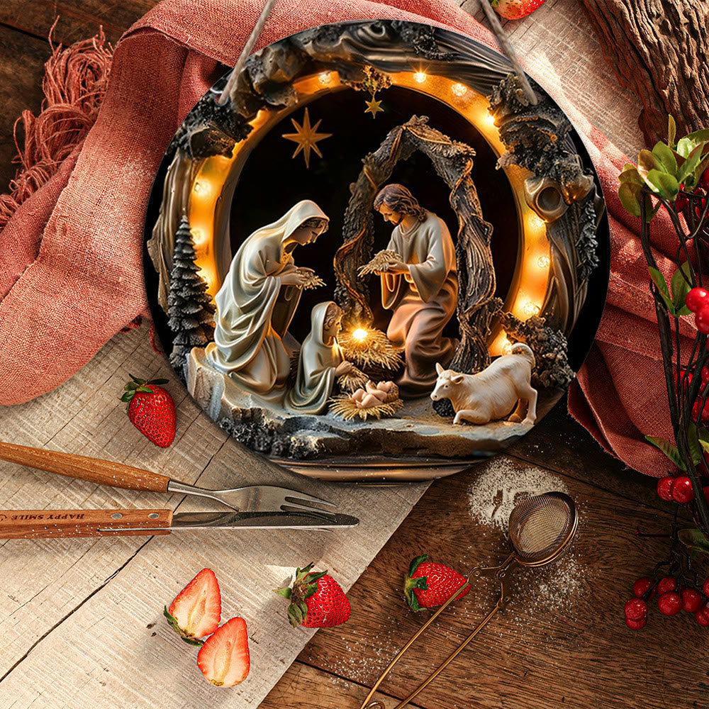 Christianartworkshop Weihnachtskrippe im realistischen Stil, Heilige Nacht, Weihnachtskrippe aus Holz, hängende Ornamente - Weihnachtskrippe - image 0
