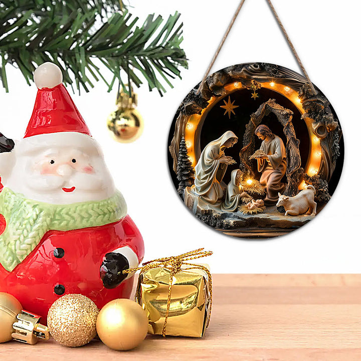 Christianartworkshop Weihnachtskrippe im realistischen Stil, Heilige Nacht, Weihnachtskrippe aus Holz, hängende Ornamente - image 5