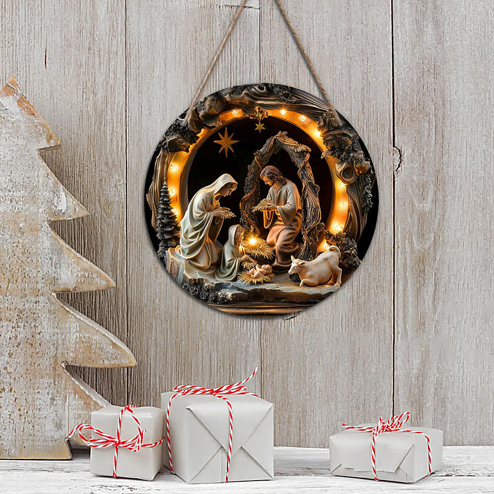 Christianartworkshop Weihnachtskrippe im realistischen Stil, Heilige Nacht, Weihnachtskrippe aus Holz, hängende Ornamente - image 3