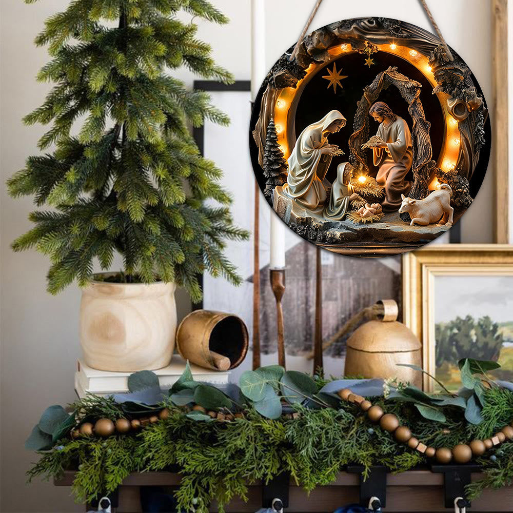 Christianartworkshop Weihnachtskrippe im realistischen Stil, Heilige Nacht, Weihnachtskrippe aus Holz, hängende Ornamente - image 4