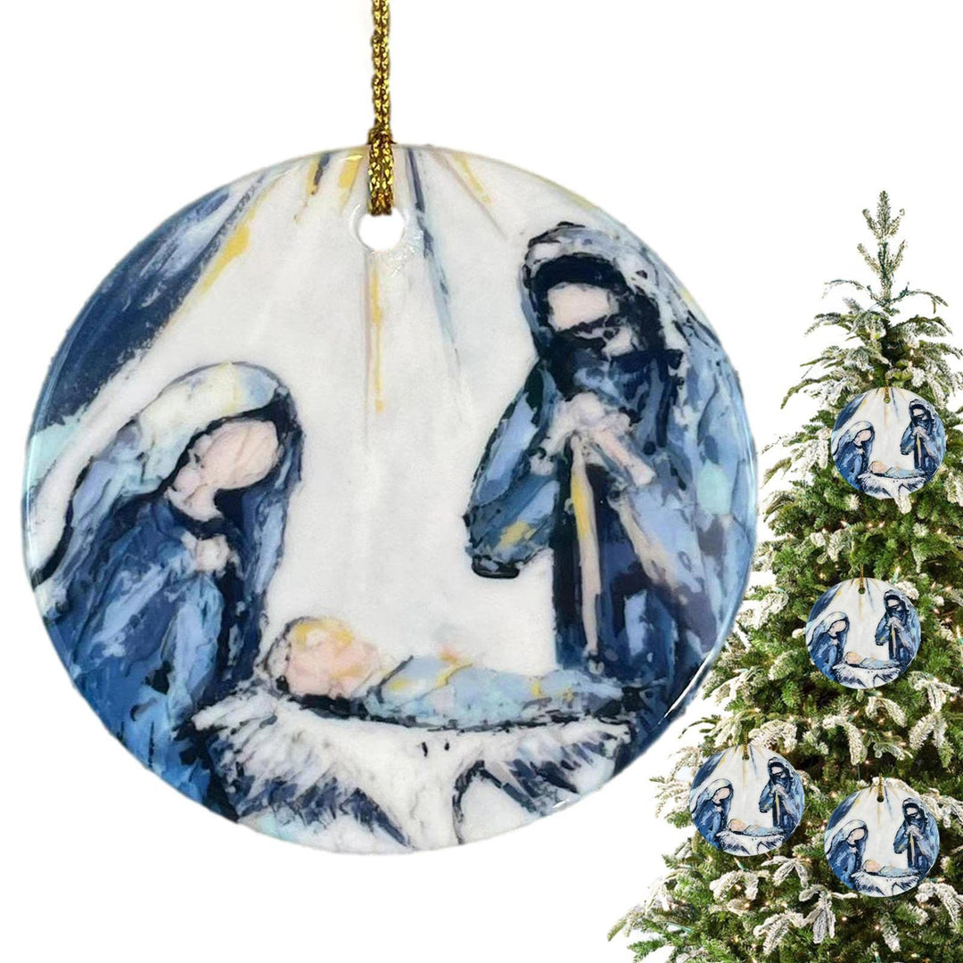 Christianartworkshop Weihnachtskrippe im farbigen Stil, Skizze aus Acryl, Weihnachtskrippe, hängende Ornamente - image 4