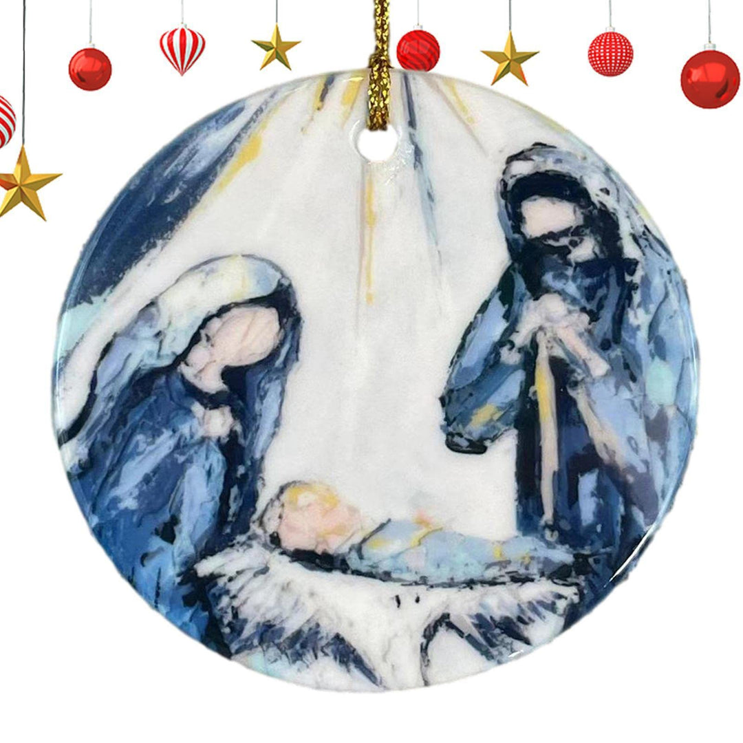 Christianartworkshop Weihnachtskrippe im farbigen Stil, Skizze aus Acryl, Weihnachtskrippe, hängende Ornamente - image 3