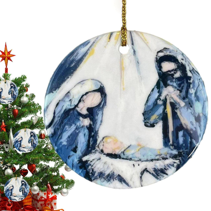 Christianartworkshop Weihnachtskrippe im farbigen Stil, Skizze aus Acryl, Weihnachtskrippe, hängende Ornamente - image 2