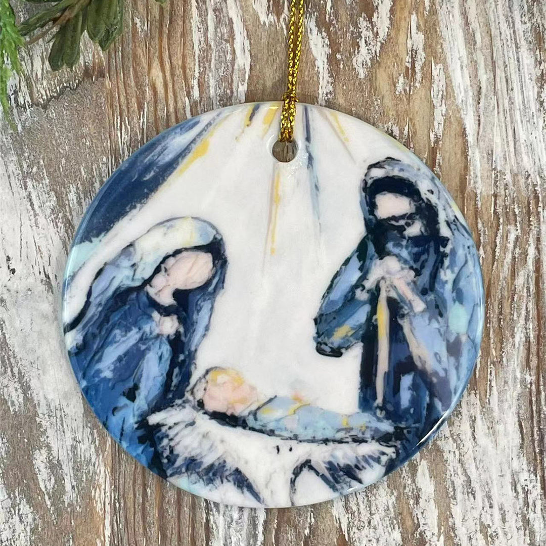 Christianartworkshop Weihnachtskrippe im farbigen Stil, Skizze aus Acryl, Weihnachtskrippe, hängende Ornamente - Keramik - image 0
