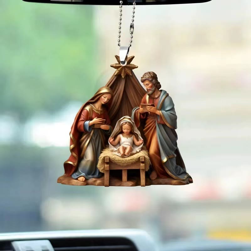 Christianartworkshop Weihnachtskrippe im klassischen farbigen Stil, Sternaufsatz, Weihnachtskrippe, hängende Ornamente - image 1