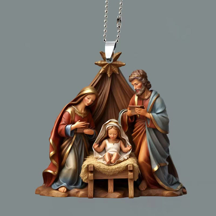 Christianartworkshop Weihnachtskrippe im klassischen farbigen Stil, Sternaufsatz, Weihnachtskrippe, hängende Ornamente - image 5
