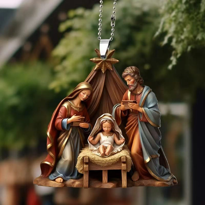 Christianartworkshop Weihnachtskrippe im klassischen farbigen Stil, Sternaufsatz, Weihnachtskrippe, hängende Ornamente - image 2