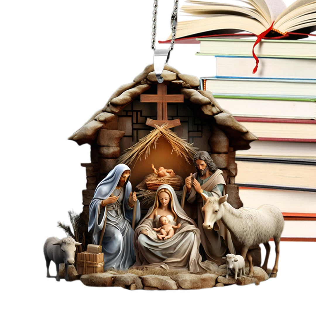 Christianartworkshop Klassische Weihnachtskrippe im farbigen Stil, gesegnete Weihnachtskrippe, hängende Ornamente - image 3