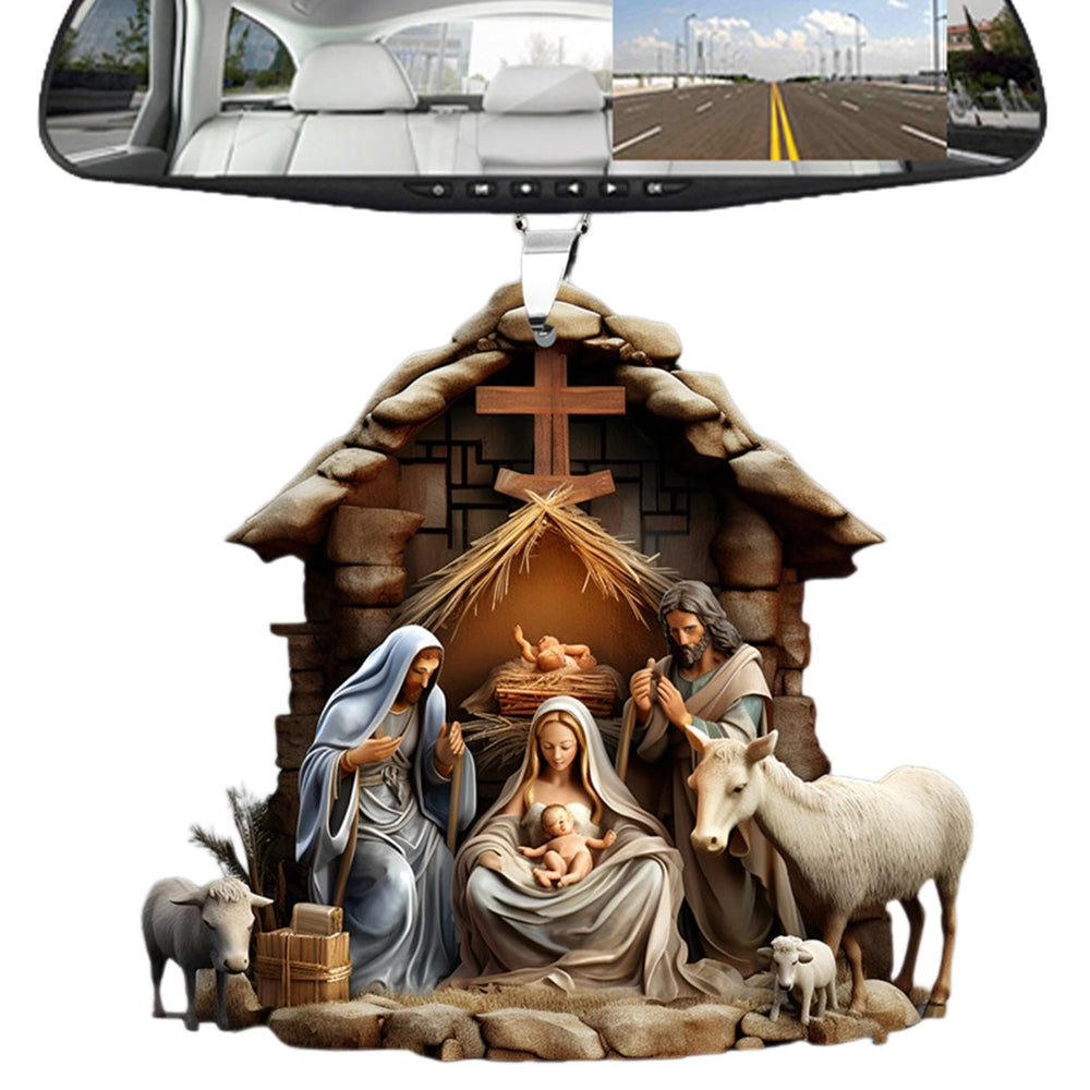 Christianartworkshop Klassische Weihnachtskrippe im farbigen Stil, gesegnete Weihnachtskrippe, hängende Ornamente - image 1