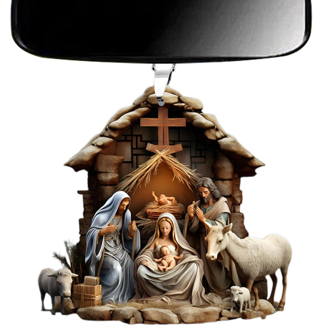 Christianartworkshop Klassische Weihnachtskrippe im farbigen Stil, gesegnete Weihnachtskrippe, hängende Ornamente - image 2