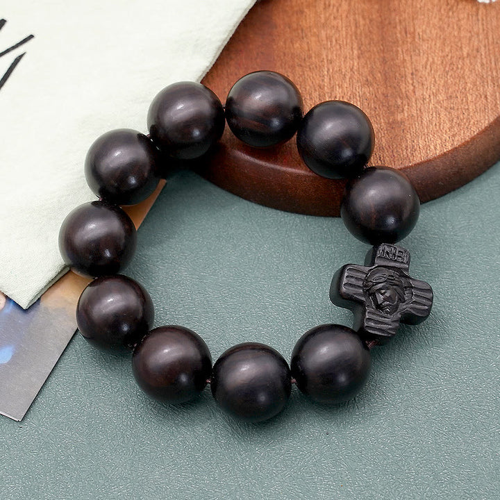 Christianartworkshop Klassisches Rosenkranz-Armband mit Jesus-Christus-Kreuz, schwarzes Sandelholz